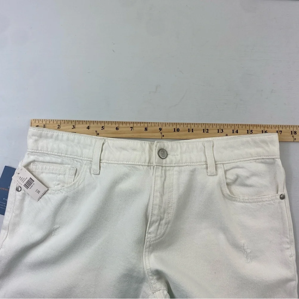 Pilcro White Cropped Raw Hem HYPHEN Distressed Jeans Mid-Rise Boho‎ Denim Sz 28